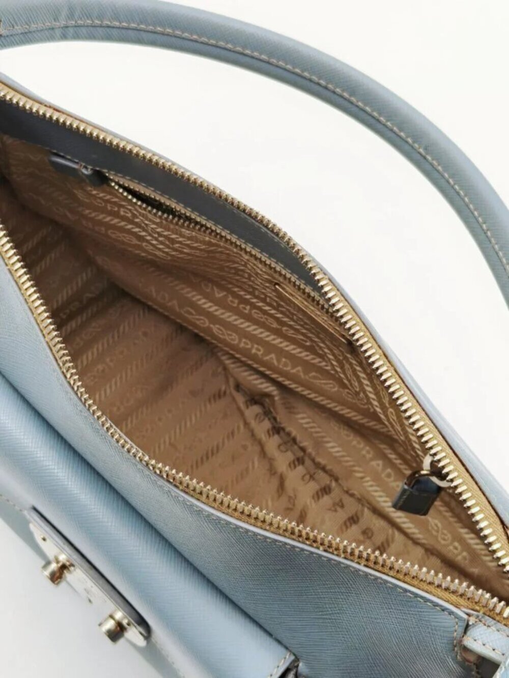 Prada Saffiano Lux Light Blue Leather Shoulder Bag Hobo Purse - Picture 10 of 13